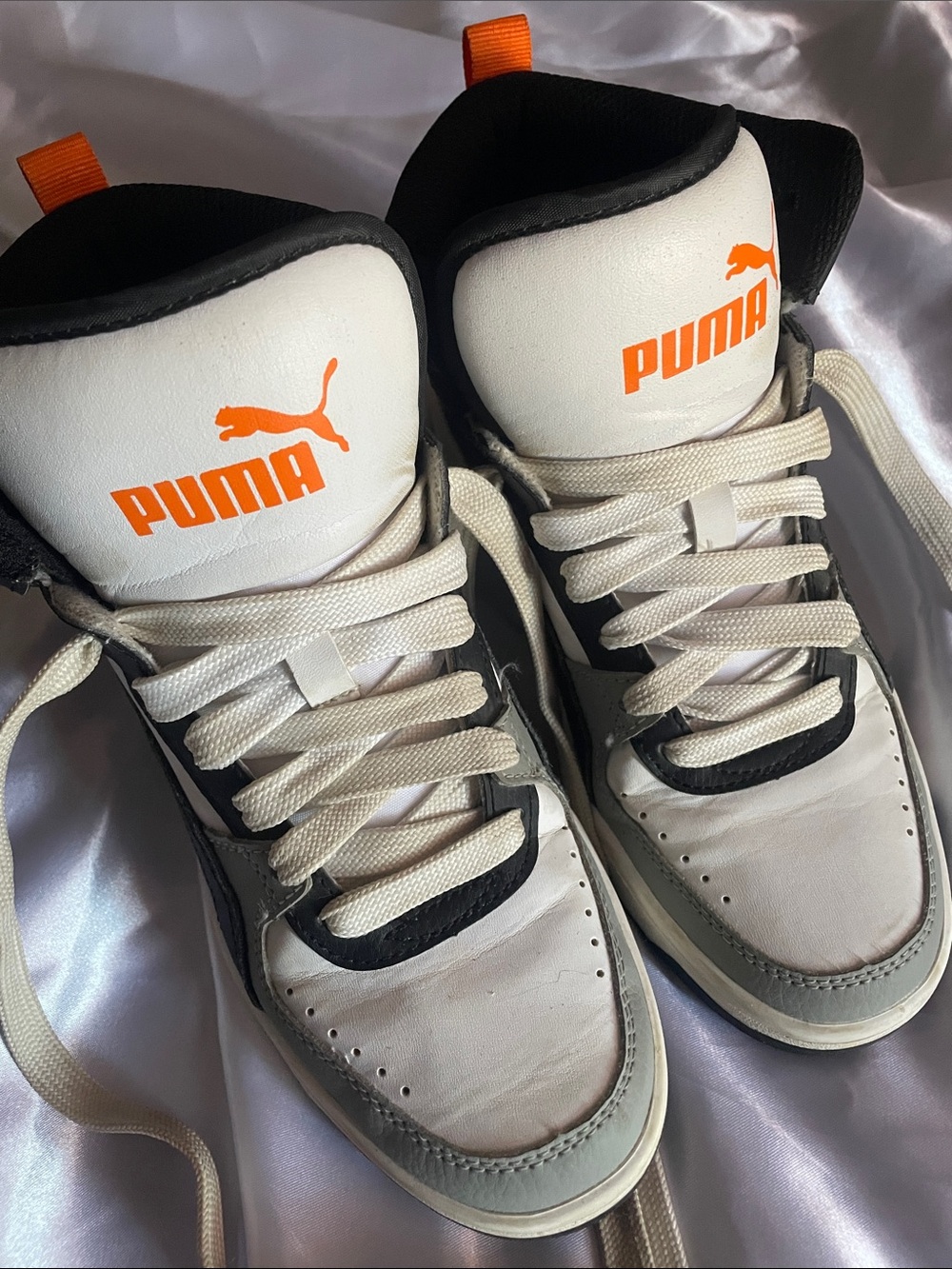 Puma Kids White, Orange & Black High-Top Sneakers
